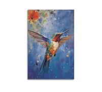 hjkhjt Poster colorato con colibrì in volo, stampa artistica da parete su tela, per soggiorno, camera da letto, 30 x 45 cm, senza cornice, stile