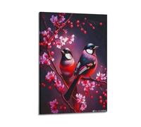 hjkhjt Poster colorato con uccelli su fiori di ciliegio, stampa artistica da parete su tela, per soggiorno e camera da letto, 20 x 30 cm, con cornice