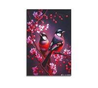 hjkhjt Poster colorato con uccelli su fiori di ciliegio, stampa artistica da parete su tela, per soggiorno, camera da letto, 50 x 75 cm, senza cornice