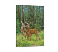hjkhjt Poster con animali con famiglia di cervi nella foresta, poster artistico da parete su tela, per soggiorno, camera da letto, 30 x 45 cm, con cornice