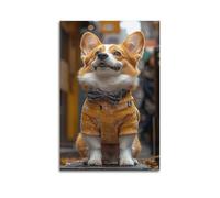 hjkhjt Poster con animali Corgi in abito giallo con papillon, stampa artistica da parete su tela, per soggiorno, camera da letto, 30 x 45 cm, senza cornice
