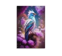 hjkhjt Poster con animali, stampa artistica da parete su tela con uccellini bianchi e blu tra fiori rosa, per soggiorno, camera da letto, 30 x 45 cm, senza cornice