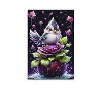 hjkhjt Poster con animali, uccello su sfondo viola, sfondo scuro, stampa artistica da parete su tela, per soggiorno, camera da letto, 60 x 90 cm, senza cornice
