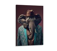 hjkhjt Poster con elefanti in abito e cappello, stampa artistica da parete su tela, per soggiorno e camera da letto, 40 x 60 cm, con cornice