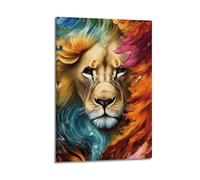 hjkhjt Poster con leone colorato con criniera fluente, stampa artistica da parete su tela, per soggiorno, camera da letto, 20 x 30 cm, con cornice