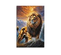hjkhjt Poster con leone in piedi sulla roccia al tramonto, stampa artistica da parete su tela, per soggiorno, camera da letto, 50 x 75 cm, senza cornice