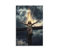 hjkhjt Poster religioso con uomo crocifisso su croce con raggi, stampa artistica da parete su tela, per soggiorno, camera da letto, 20 x 30 cm, senza cornice, stile