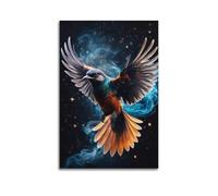 hjkhjt Poster su tela con stampa di uccelli che volano con stelle blu e fumo, decorazione artistica da parete per soggiorno, camera da letto, 30 x 45 cm, senza cornice, stile