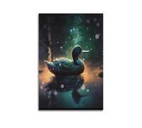 hjkhjt Poster su tela, motivo: anatra incandescente che galleggia sull'acqua, stampa artistica da parete per soggiorno, camera da letto, 50 x 75 cm, senza cornice