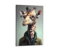 hjkhjt Poster su tela, motivo: giraffa con giacca e occhiali, stampa artistica da parete, per soggiorno, camera da letto, 30 x 45 cm, con cornice