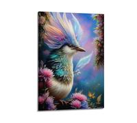 hjkhjt Poster su tela, motivo: uccellino fantasy, con piumaggio colorato, decorazione artistica da parete per soggiorno, camera da letto, 60 x 90 cm, con cornice