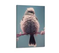 hjkhjt Poster su tela, motivo: uccellino rosa e grigio soffice su un ramo, decorazione artistica da parete per soggiorno, camera da letto, 60 x 90 cm, con cornice