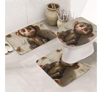 HJKJKKJ Set di 3 tappetini da bagno ultra assorbenti per il bagno con simpatica scimmia tappeti da bagno antiscivolo set di tappetini lavabili per WC e tappetino a U per vasca da bagno