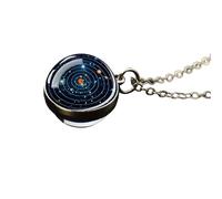 HJLJKG 925 Sterling Silver Planet Necklace For Women And Men, Solar System Universe Space Moon Sun Earth Necklaces Two-sided Glass Necklace, Pendant With Chain