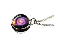 HJLJKG 925 Sterling Silver Planet Necklace For Women And Men, Solar System Universe Space Moon Sun Earth Necklaces Two-sided Glass Necklace, Pendant With Chain