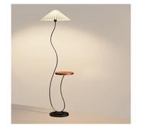 HJLJKG Floor Lamp with Table Mid-Century Gold ARC Floor Lamp with Shelf, Floor Standing Lamp with Pleated Cloth Lampshade & Marble Base for Living Room Bedroom Foyer Floor Lamps for Living