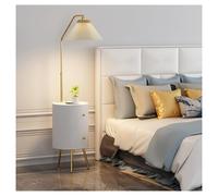 HJLJKG Floor Lamp with Table Round Smart nightstand with Lamp & Wireless Charging Station 3-Color, Bedside Table with 2 Wood Drawers Floor Lamps for Living Room(White)
