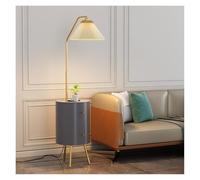 HJLJKG Floor Lamp with Table Round Smart nightstand with Lamp & Wireless Charging Station 3-Color, Bedside Table with 2 Wood Drawers Floor Lamps for Living Room(Gris)