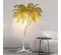 HJLJKG Floor Lamps for Living Room, Romantic Princess Bedroom Silver Floor Feather Lamp Luxury Real Resin Ostrich Feather Floor Lamp, 3 colori dimmerabili