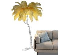 HJLJKG Luxury Floor Lamp, Real Ostrich Feather Floor Lamp Silver Resin Lamp Body Decorative Standing Lamps for Living Room Home Office