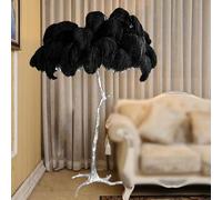 HJLJKG Nordic Floor Lamp, Silver Lamp Body Standing Lamp with Ostrich Feather Lampshade 3 Color Dimmerabile Floor Feather Lamp for Bedroom Living Room Study