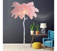 HJLJKG Ostrich Feather Floor Lamp, Standing Bedside Lamps with 3 Color Light Dimmerabile, Silver Resin Art Decorative Floor Lamp with Foot Switch, for Bedrooms Dining Room Living Room