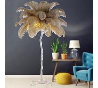 HJLJKG Ostrich Feather Floor Lamp, Standing Bedside Lamps with 3 Color Light Dimmerabile, Silver Resin Art Decorative Floor Lamp with Foot Switch, for Bedrooms Dining Room Living Room