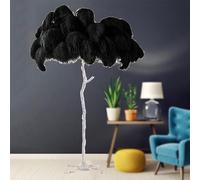 HJLJKG Ostrich Feather Floor Lamp, Standing Bedside Lamps with 3 Color Light Dimmerabile, Silver Resin Art Decorative Floor Lamp with Foot Switch, for Bedrooms Dining Room Living Room
