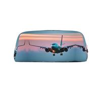 HJLUUFT Airplane in The Evening Lights - Astuccio in pelle a grana incrociata per matite e trucchi, versatile per penne, cosmetici e altro ancora, Argento, Taglia unica, ARTE