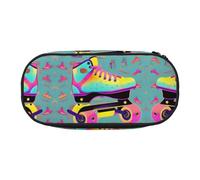 HJLUUFT Astuccio colorato con stampa di pattini a rotelle, semplice e robusto, multifunzionale, per cancelleria da ufficio