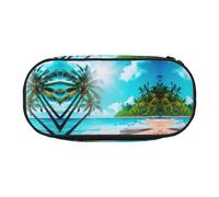 HJLUUFT Astuccio con stampa a tema spiaggia tropicale, semplice, robusto, multifunzionale, per cancelleria da ufficio