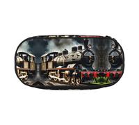 HJLUUFT Astuccio con stampa di treno locomotiva a vapore, semplice, robusto, multifunzionale, per cancelleria da ufficio