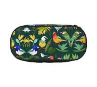 HJLUUFT Astuccio con stampa di uccelli tropicali e foglie di piante, semplice e robusto, multifunzionale, per cancelleria da ufficio