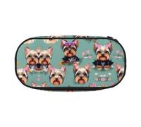 HJLUUFT Astuccio con stampa floreale Yorkie, semplice e robusto, multifunzionale, per cancelleria da ufficio