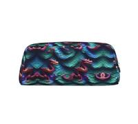 HJLUUFT Astuccio in pelle con motivo a squame di drago magico 3D di alta qualità, astuccio per matite e trousse per il trucco, versatile per penne, cosmetici e altro ancora, Argento, Taglia unica,
