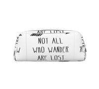 HJLUUFT Astuccio in pelle semicircolare con scritta in inglese "Not All Who Wander Are Lost" per penne e trucchi, ideale come astuccio per matite e trucchi e per riporre tutti i giorni