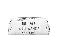HJLUUFT Astuccio in pelle semicircolare con scritta in inglese "Not All Who Wander Are Lost" per penne e trucchi, ideale come astuccio per matite e trucchi e per riporre tutti i giorni