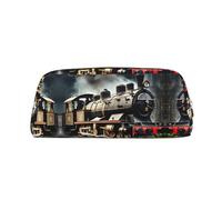 HJLUUFT Astuccio in pelle semicircolare con treno a vapore, portapenne, portatile, da viaggio, per trucchi, ideale come astuccio per matite e trucchi e per riporre tutti i giorni
