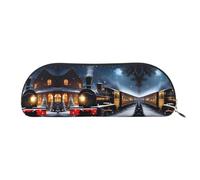 HJLUUFT Astuccio in pelle semicircolare per matite e trucchi, con treno notturno e neve, per l'inverno, ideale per riporre oggetti essenziali