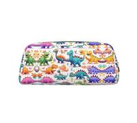 HJLUUFT Astuccio in pelle semicircolare portatile con molti dinosauri colorati dei cartoni animati, per viaggi, trucchi, ideale per matite e trucchi e per riporre tutti i giorni