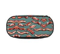 HJLUUFT Astuccio per cosmetici con stampa a righe e pancetta, per cancelleria, astuccio kawaii, organizer con cerniera, nero, Taglia unica, Carino