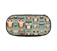 HJLUUFT Astuccio per matite con stampa di gufi in stile cartone animato, semplice e robusto, multifunzionale, per cancelleria da ufficio