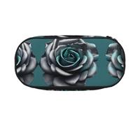 HJLUUFT Astuccio per matite con stampa floreale rosa grigio foglia di tè semplice robusto multifunzionale astuccio cancelleria ufficio organizzatore