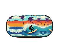 HJLUUFT Astuccio per matite con stampa hawaiana con surfista ondulato, semplice e robusto, multifunzionale, per cancelleria da ufficio