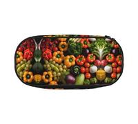 HJLUUFT Astuccio portapenne con stampa di frutta e verdura fresca, semplice e resistente, multifunzione, organizer per cancelleria da ufficio, Nero , taglia unica, Carino