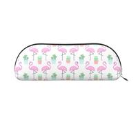 HJLUUFT Astuccio semicircolare con fenicottero tropicale, grazioso cactus, elegante astuccio e borsa per il trucco leggera, adatta per ufficio, vita e viaggi