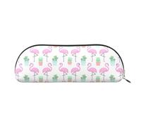 HJLUUFT Astuccio semicircolare con fenicottero tropicale, grazioso cactus, elegante astuccio e borsa per il trucco leggera, adatta per ufficio, vita e viaggi