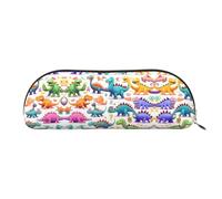 HJLUUFT Astuccio semicircolare con molti dinosauri colorati in stile cartone animato, elegante astuccio e borsa per il trucco leggera, adatta per ufficio, vita e viaggi