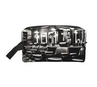 HJLUUFT Barber Shop - Borsa da toilette con stampa in stile monocromatico, per uomo e donna, borsa organizer da viaggio per adulti, bianco, Taglia unica