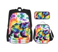 HJLUUFT Bear Dancing Tie Dye, set di 3 zaini, grande borsa per la scuola con portapranzo e astuccio, set zaino, elegante e pratico
